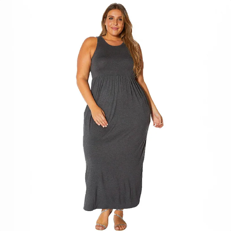 Plus Size Womens Sleeveless Pleated Maxi Dress European