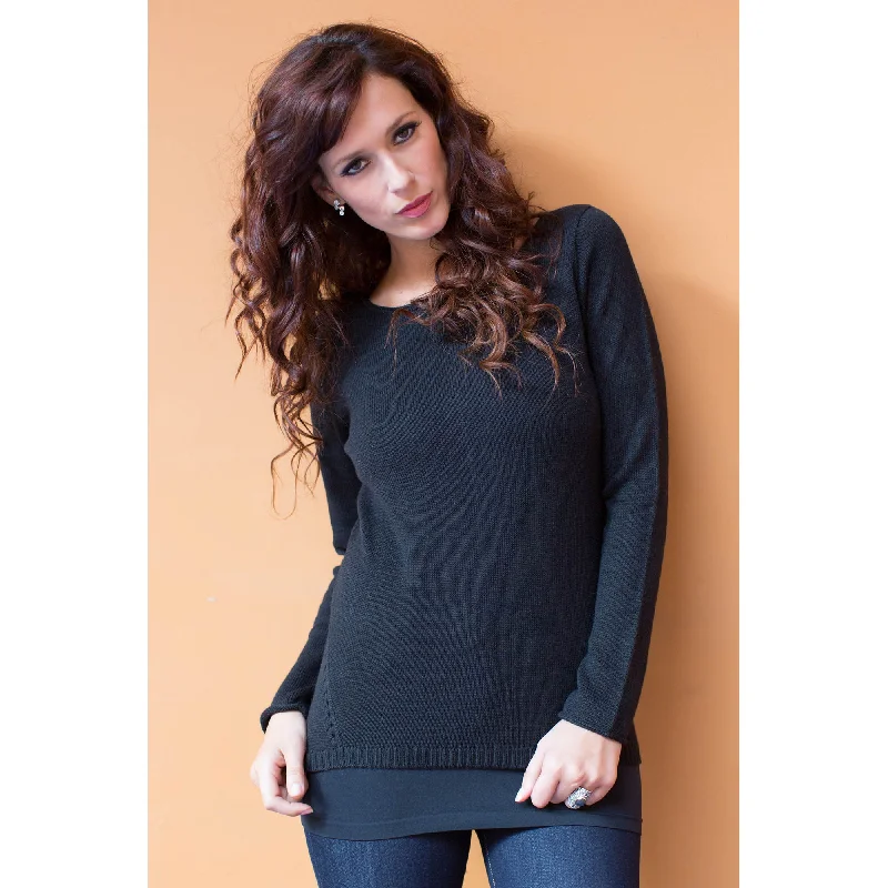 Puno Black Cotton & Alpaca Sweater Sleek Women's 