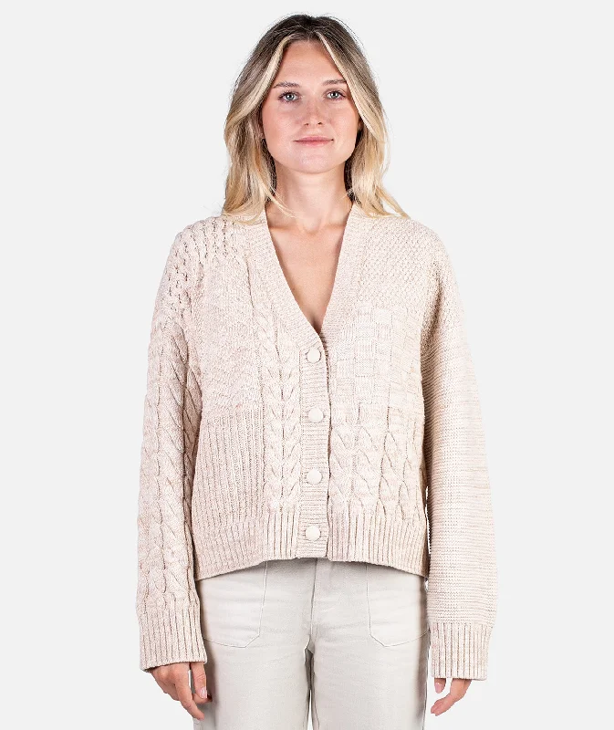 Quincy Patchwork Cardigan - Camel Polished Women's Silk