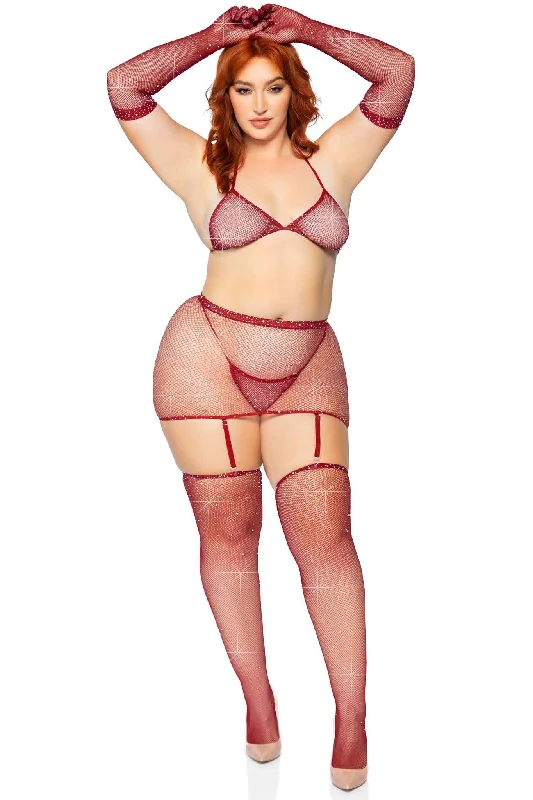 Rhinestone Fishnet Set Feminine Women's Style 