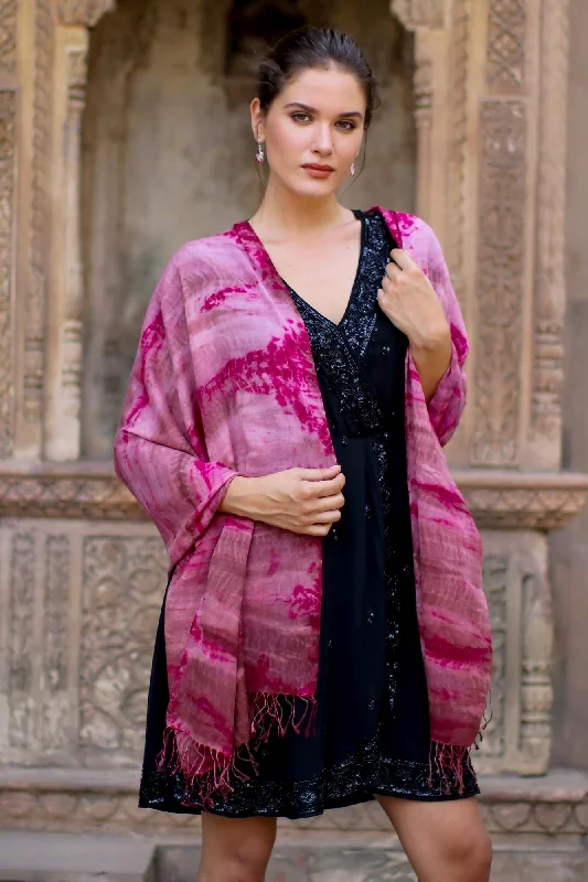 Ruby Tides Handmade Tie-Dyed Ruby Red Cotton Shawl with Fringe Earthy Women's Hemp - based Ruby Tides Handmade Tie-Dyed Ruby Red Cotton Shawl with Fringe Earthy Women's Hemp - based