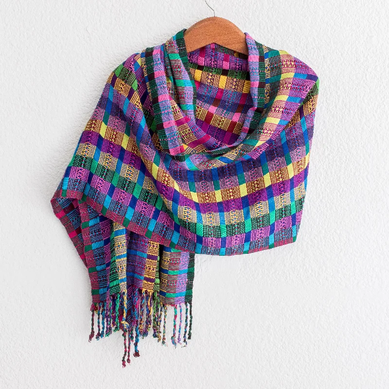 San Juan Fiesta Colorful Cotton Shawl Crafted in Guatemala Elegant Women's Formal 