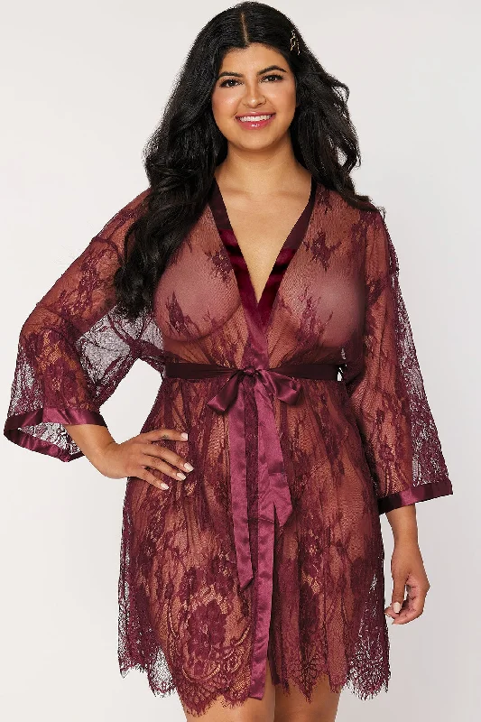Satin & Eyelash Lace Robe Dynamic Women's High - energy