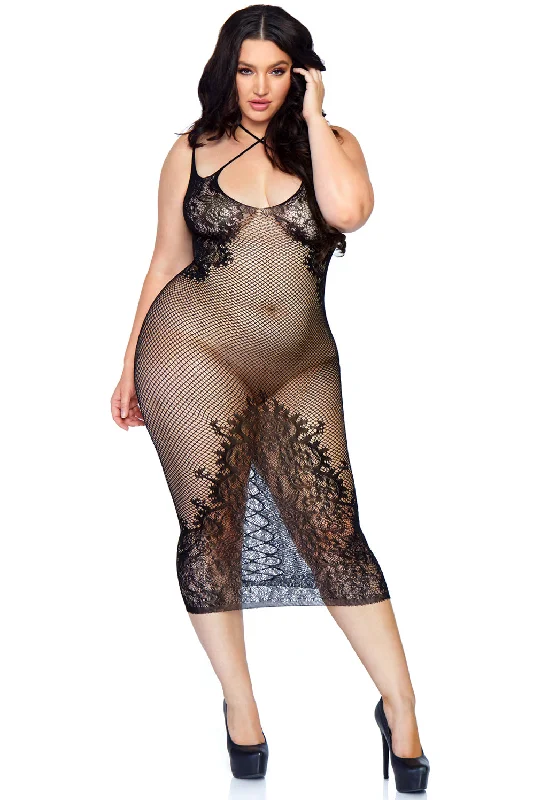 Seamless Lace-Up Back Net Dress Sleek Women's 