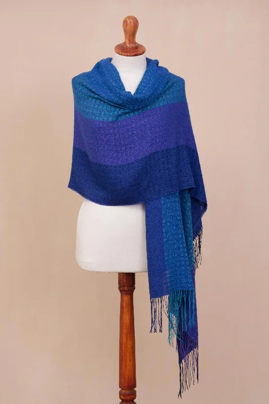Serene Glory Hand Woven Striped Alpaca Blend Shawl from Peru Refined Women's Velvet
