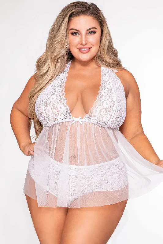 Sheer Halter Babydoll & Lace-Up Panty Vintage Women's 1970S 