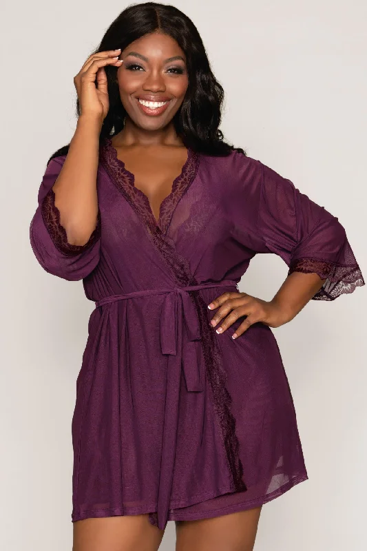Sheer Mesh Chemise & Robe Set Elegant Women's 