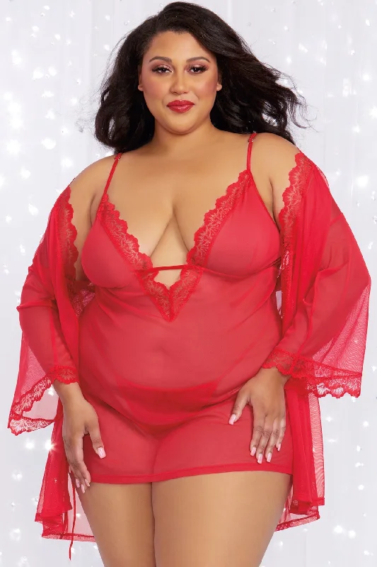 Sheer Mesh Chemise & Robe Set Hip Women's Urban