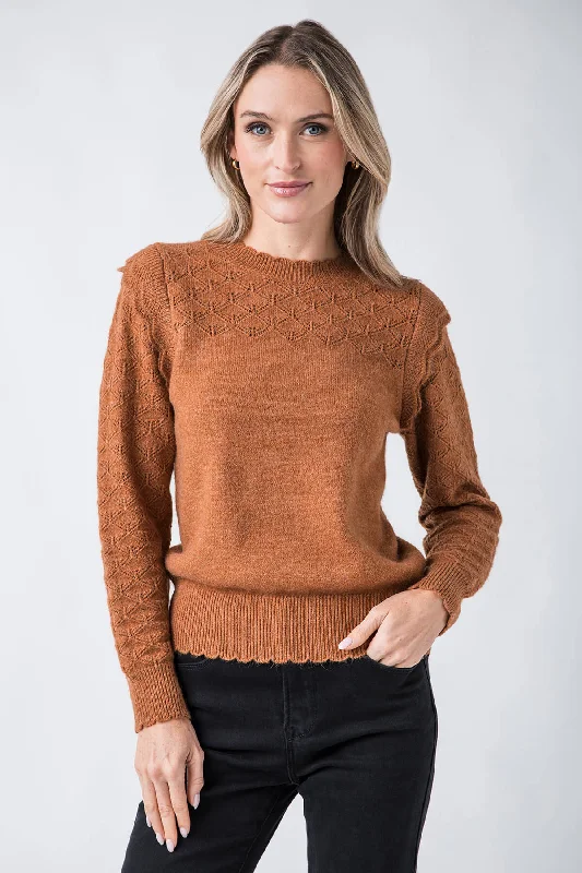 Skies Are Blue Ruffle Sleeve Pointelle Sweater Athletic Women's 