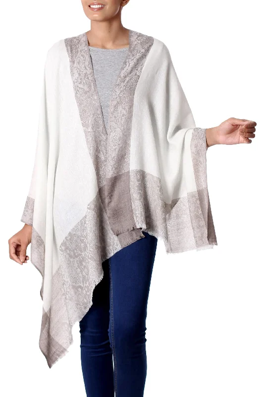 Sophistication Hand Made Wool Shawl with Paisley Motifs from India Modern Women's 