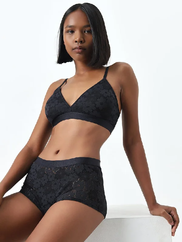 Superstar Black Floral Lace Design Padded Bra Trendy Women's 