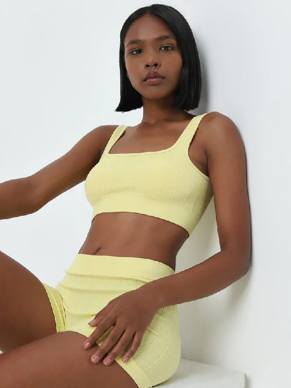Superstar Light Yellow Ribbed Seam-Free Invisible Bra Women