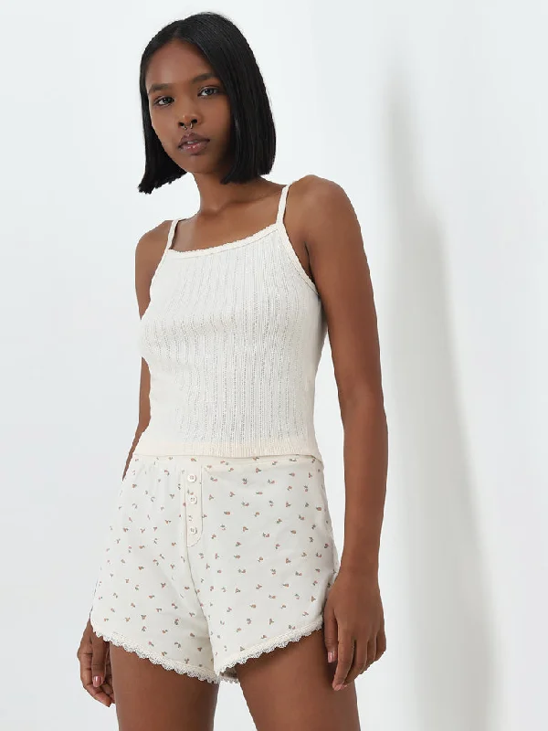 Superstar Off-White Knit-Textured Cotton Camisole Earthy Women's 