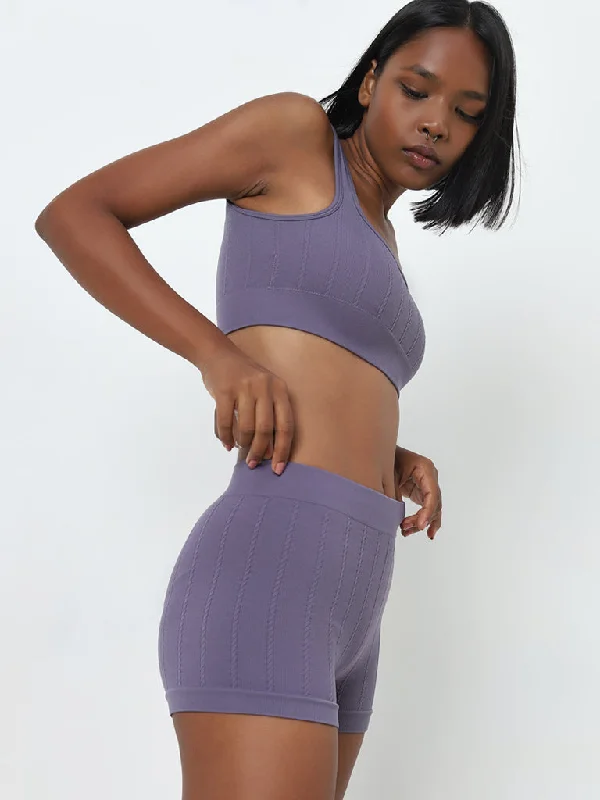 Superstar Purple Ribbed Textured Seam-Free Boy Shorts Brief Bold Women's Statement