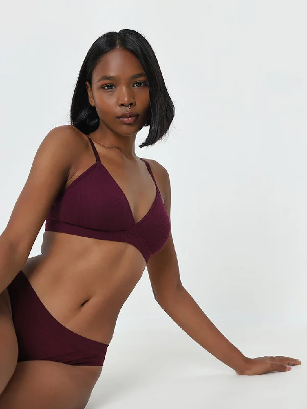 Superstar Purple Waffle Textured Padded Cotton Bra Sophisticated Women's Tailored