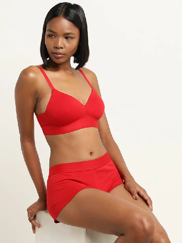 Superstar Red Padded Non-Wired Cotton Blend Bra Bohemian Women's Free