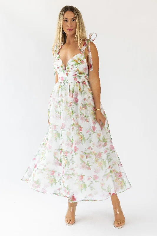 Thalia Floral Tie Shoulder Maxi Dress - Final Sale Confident Women's High - fashion