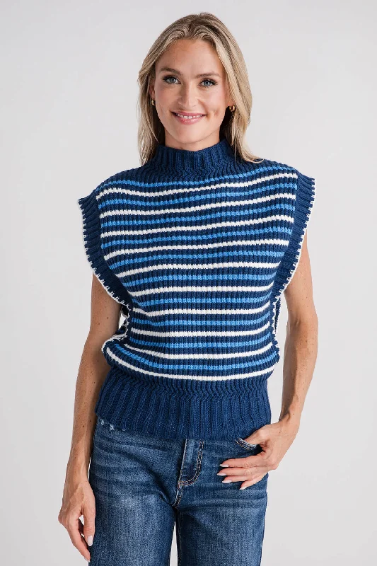 THML Striped Knit Mockneck Vest Monochromatic All - in - one