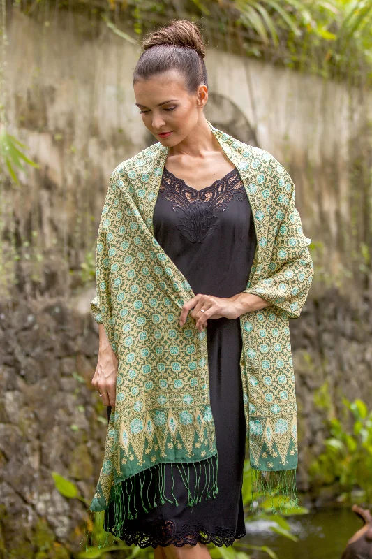 Truntum Ijo Green Truntum Patterned 100% Silk Batik Shawl Cozy Women's Winter