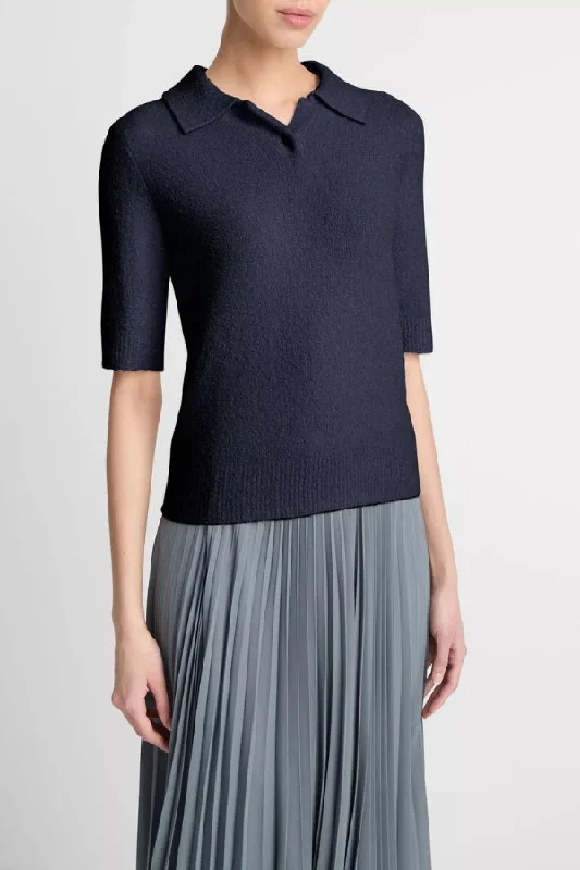 VINCE Soft Bouclé Silk-Blend Polo Sweater Traditional Women's Wool