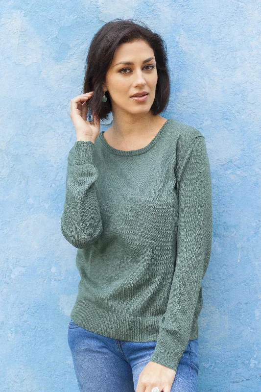 Warm Valley in Viridian Knit Cotton Blend Pullover in Viridian from Peru Stylish Women's Tropical Warm Valley in Viridian Knit Cotton Blend Pullover in Viridian from Peru Stylish Women's Tropical