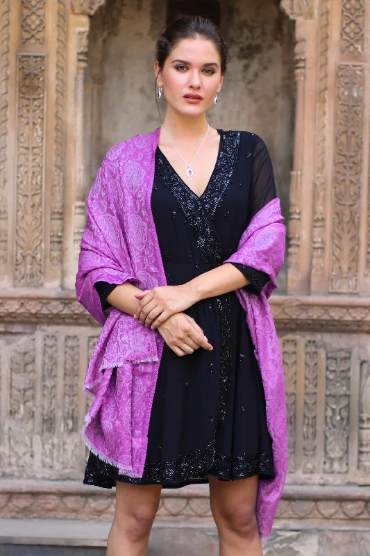 Wisteria Paisley Woven Wool Shawl with Paisley Motifs in Wisteria from India Unique Women's Upcycled Wisteria Paisley Woven Wool Shawl with Paisley Motifs in Wisteria from India Unique Women's Upcycled
