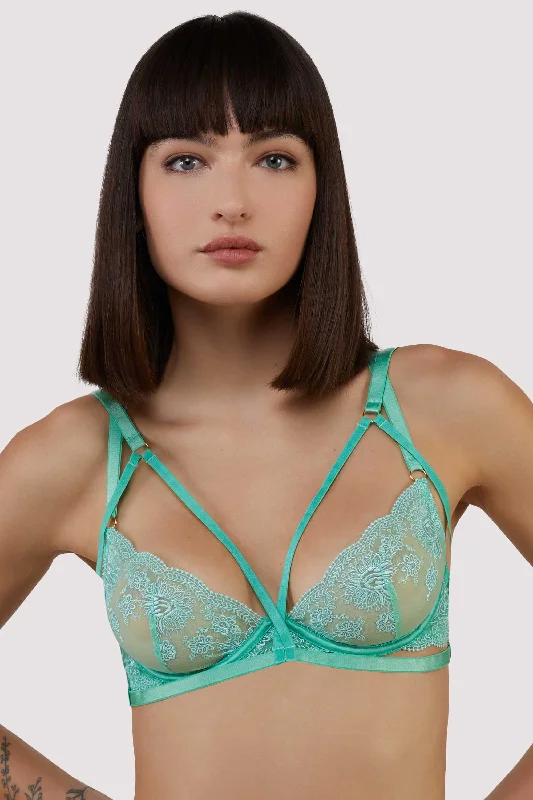Sarina Green Embroidery Strap Plunge Bra With Detachable Harness Hip Women's Urban