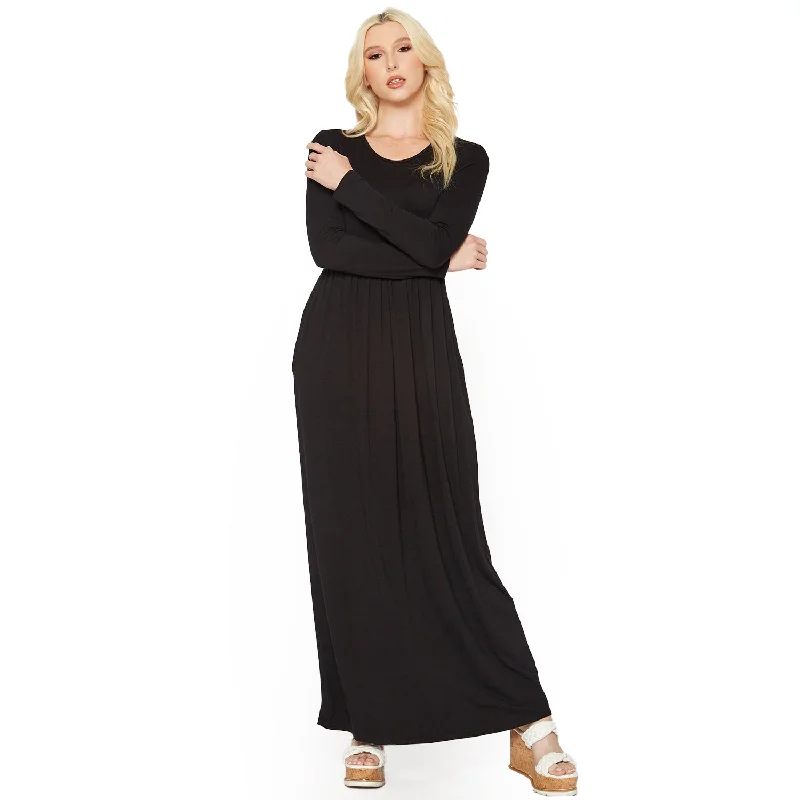 Women's Basic Long Sleeve Fit & Flare Maxi Dress Feminine Women's Style 