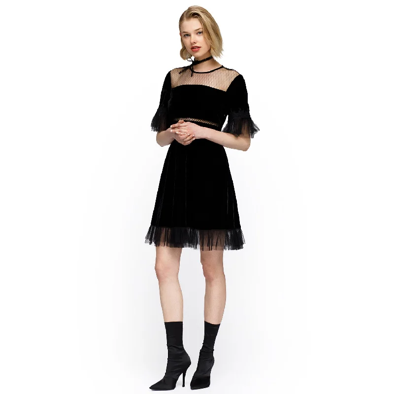 Women's Mesh Contrast Velvet Dress In Black Bold Women's Statement