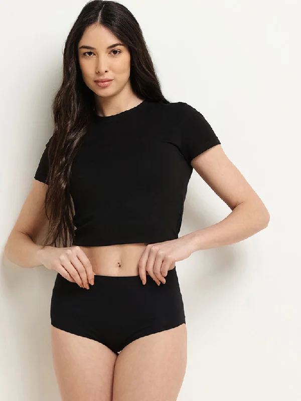 Wunderlove Black Cotton Invisible Full Brief Cashmere