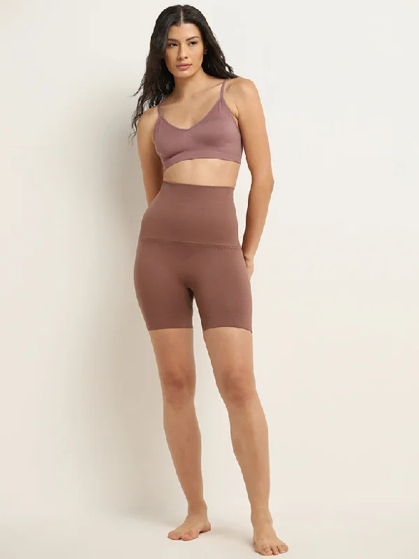 Wunderlove Brown High-Rise Seamfree Cotton Blend Shaping Longpant Bold Women's Statement
