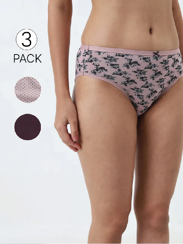 Wunderlove Burgundy Hi-Leg Cotton Blend Briefs - Pack of 3 Athletic Women's 