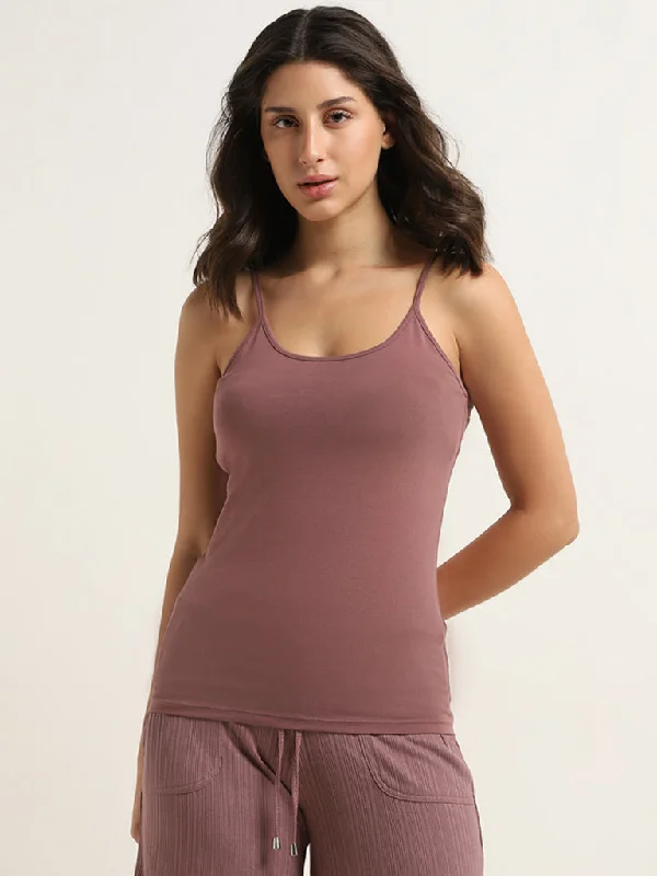 Wunderlove Dark Mauve Solid Cotton Blend Camisole Dapper Women's 1920S