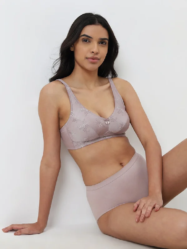 Wunderlove Mauve Floral Designed Padded Comfort Bra Geometric