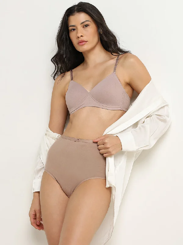 Wunderlove Taupe Cotton Blend Full Briefs - Pack of 3 Casual Women's Loose - fitting