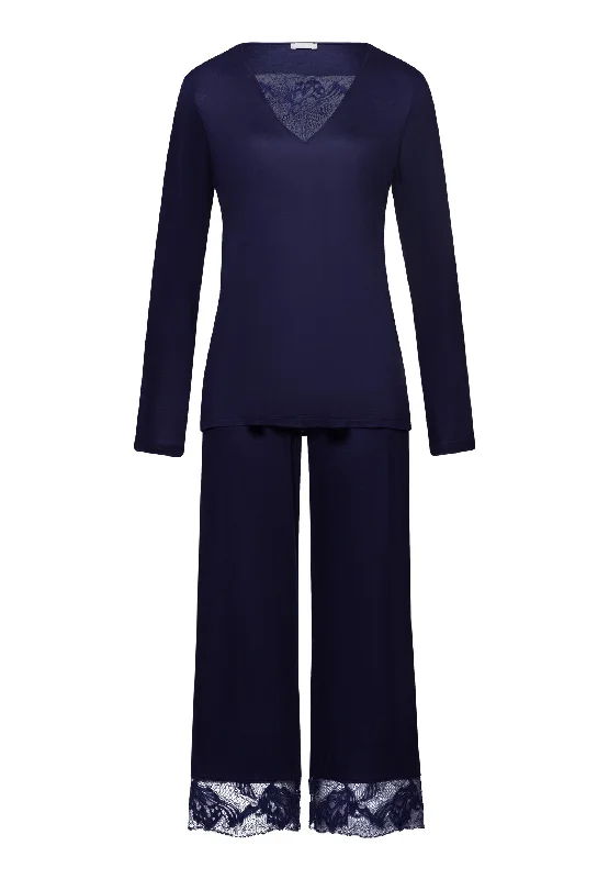 Eva Lace Accented Crop Pajama Set | Evening Blue 74887-2621 Elegant Women's 