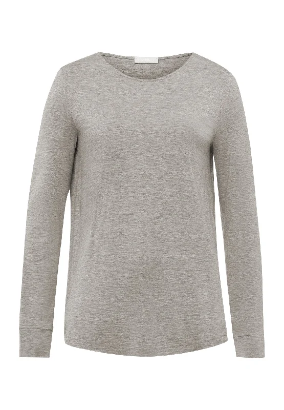 Natural Elegance Relaxed Round Neck Top | Grey Melange 74948-958 Classic Women's Pin - striped