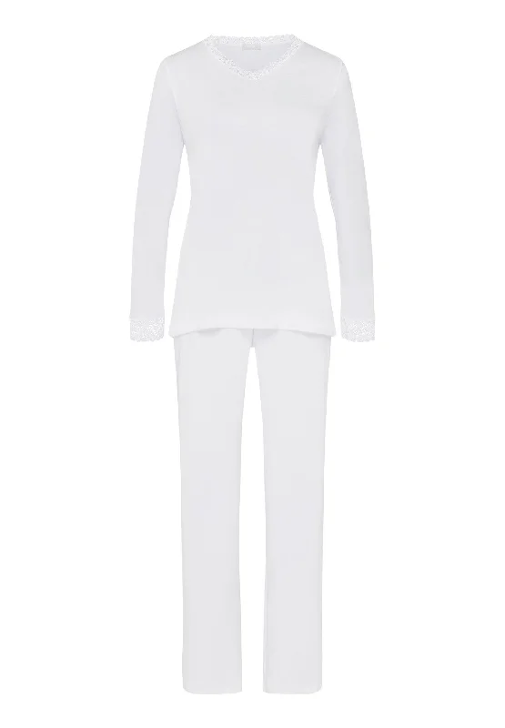 Moments Lace Trim Cotton Pajama Set | White 77041-101 Minimalist Women's Casual