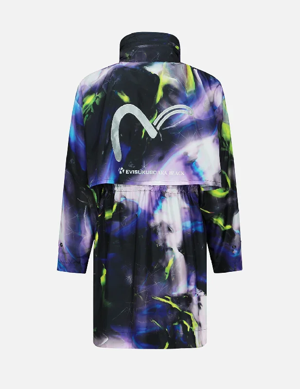 Abstract Print Hooded Wind Coat Polished Women's Silk