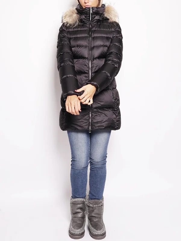 Piumino con Collo in Pelliccia Staccabile Nero Cool Women's Distressed