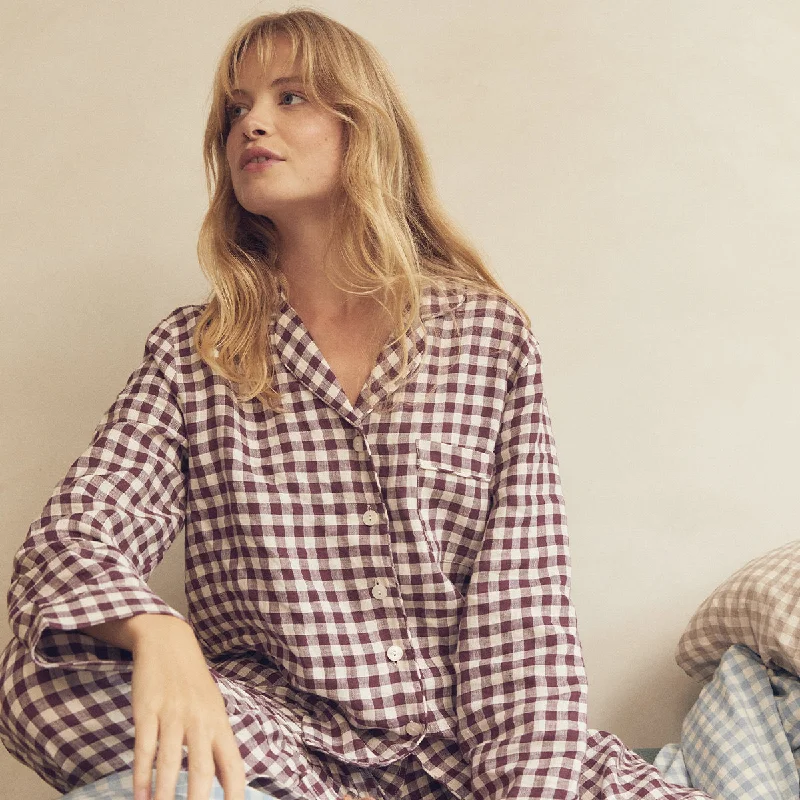 Berry Gingham Pajama Shirt Monochromatic All - in - one