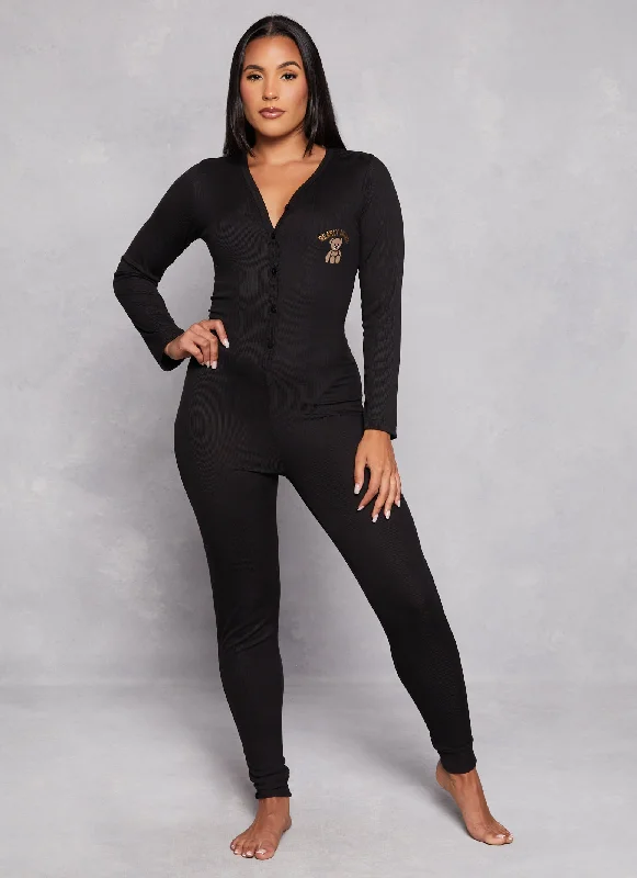Ribbed Bearly Awake Embroidered Onesie Pajamas Classic Women's Tweed