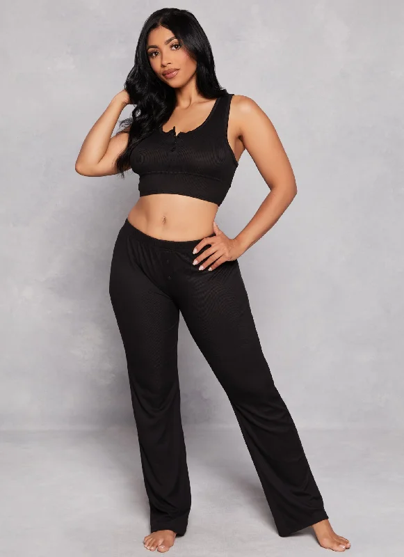 Ribbed Button Detail Pajama Bralette and Pants Refined Women's 