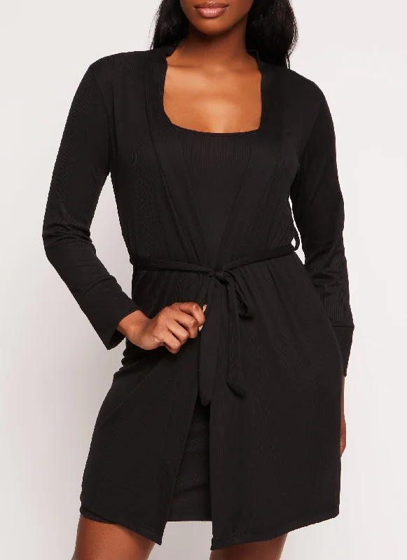 Solid Ribbed Cami Nightgown and Robe Modern Women's Tech