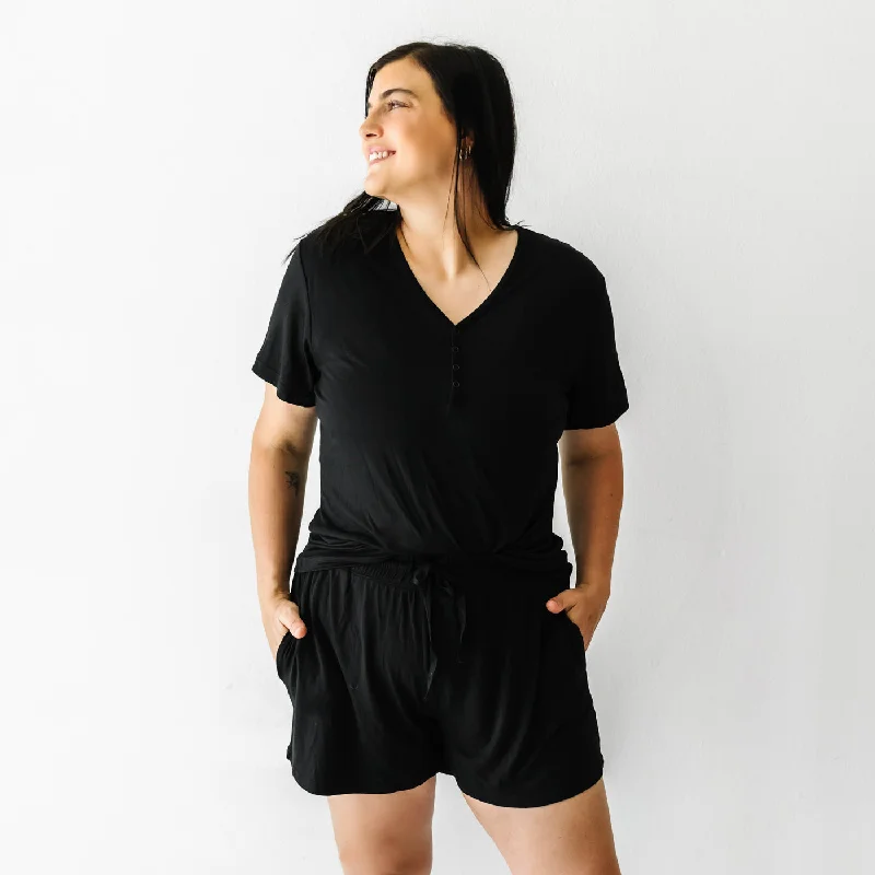 Solid Black Women's Pajama Shorts Geometric