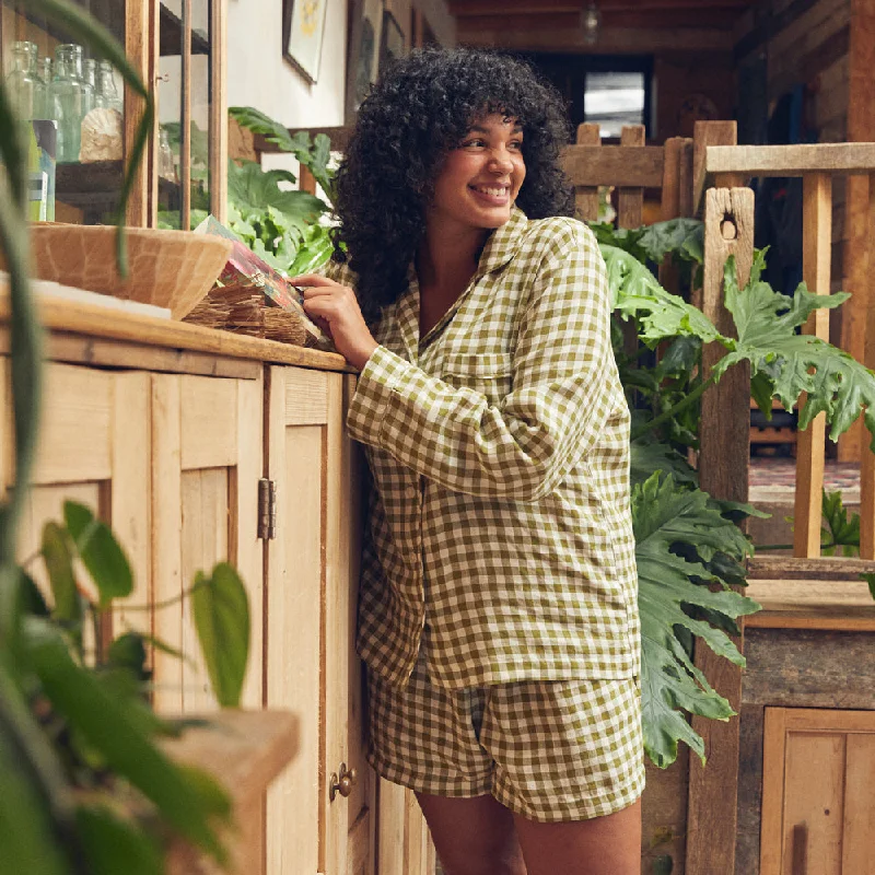 Botanical Green Gingham Linen Pajama Shorts Set garde
