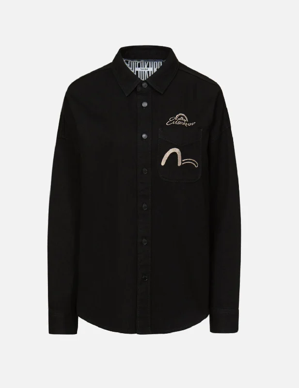 Box Logo Embroidered Denim Shirt Confident Women's Power