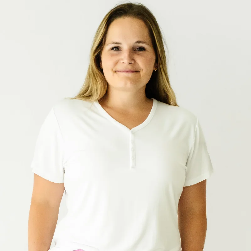 Bright White Women's Short Sleeve Pajama Top Casual Women's Loose - fitting