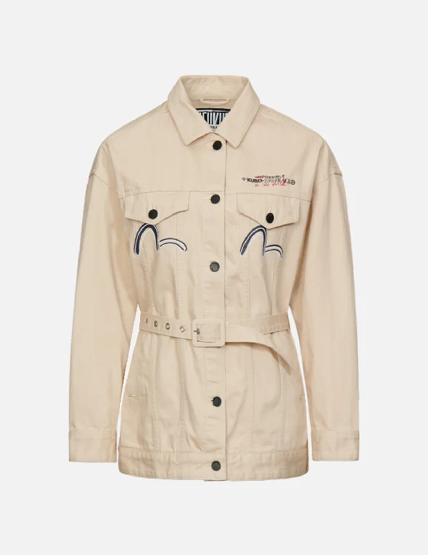 Cast Shadow Effect Seagull Embroidered Oversized Denim Jacket Country