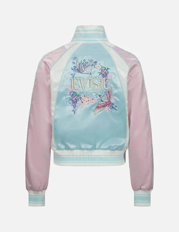 Cranes and Floral Embroidery Fashion Fit Souvenir Jacket Earthy Women's Hemp - based
